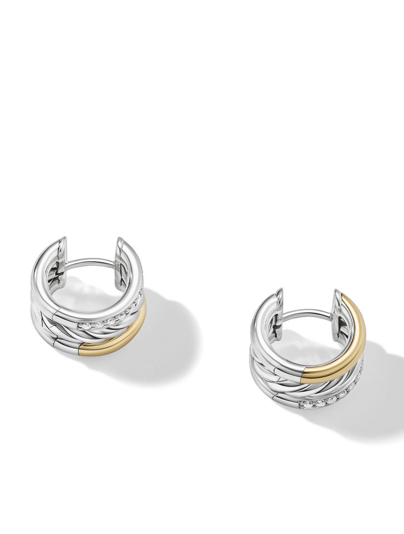 Dy Mercer™ Huggie Hoop Earrings In Sterling Silver With 18k Yellow Gold And Pavé Diamonds