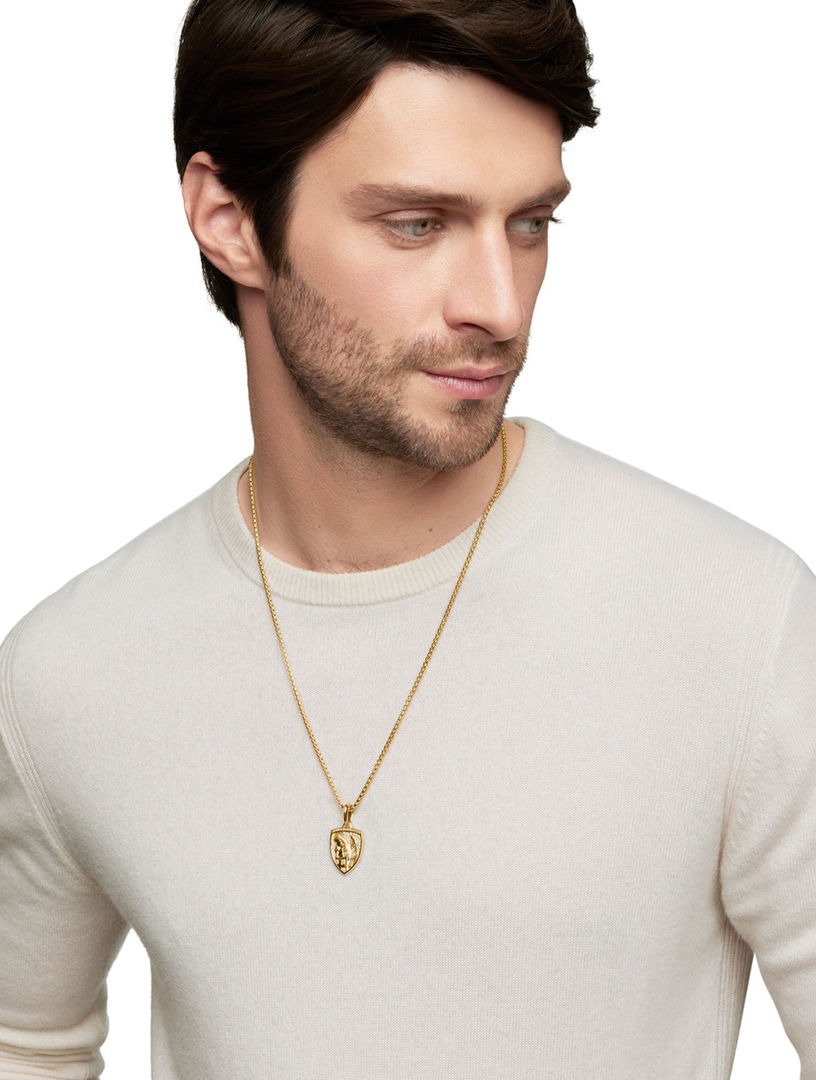 St. Michael Amulet In 18k Yellow Gold With Diamonds, 26mm