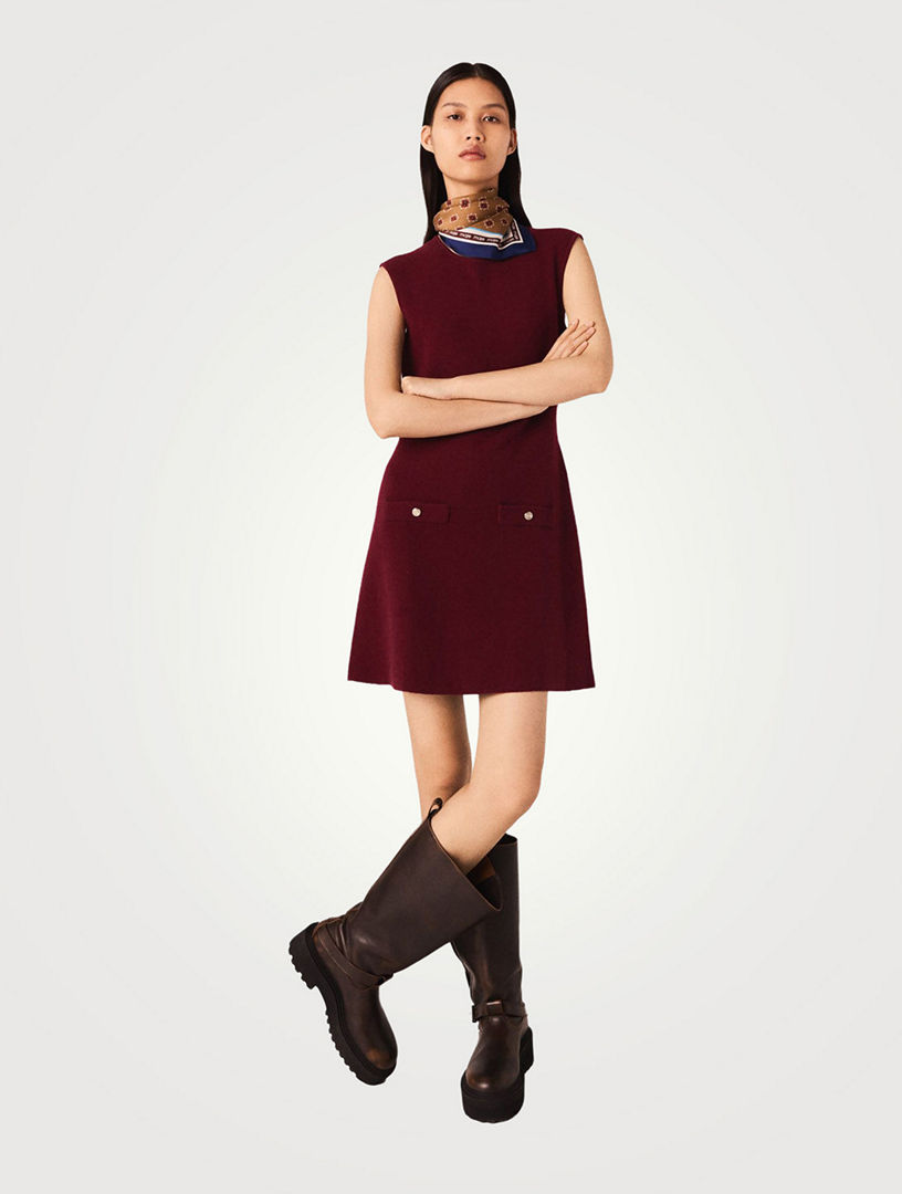 maje 2-in-1 knit dress & removable cape Mini tie neck dress
