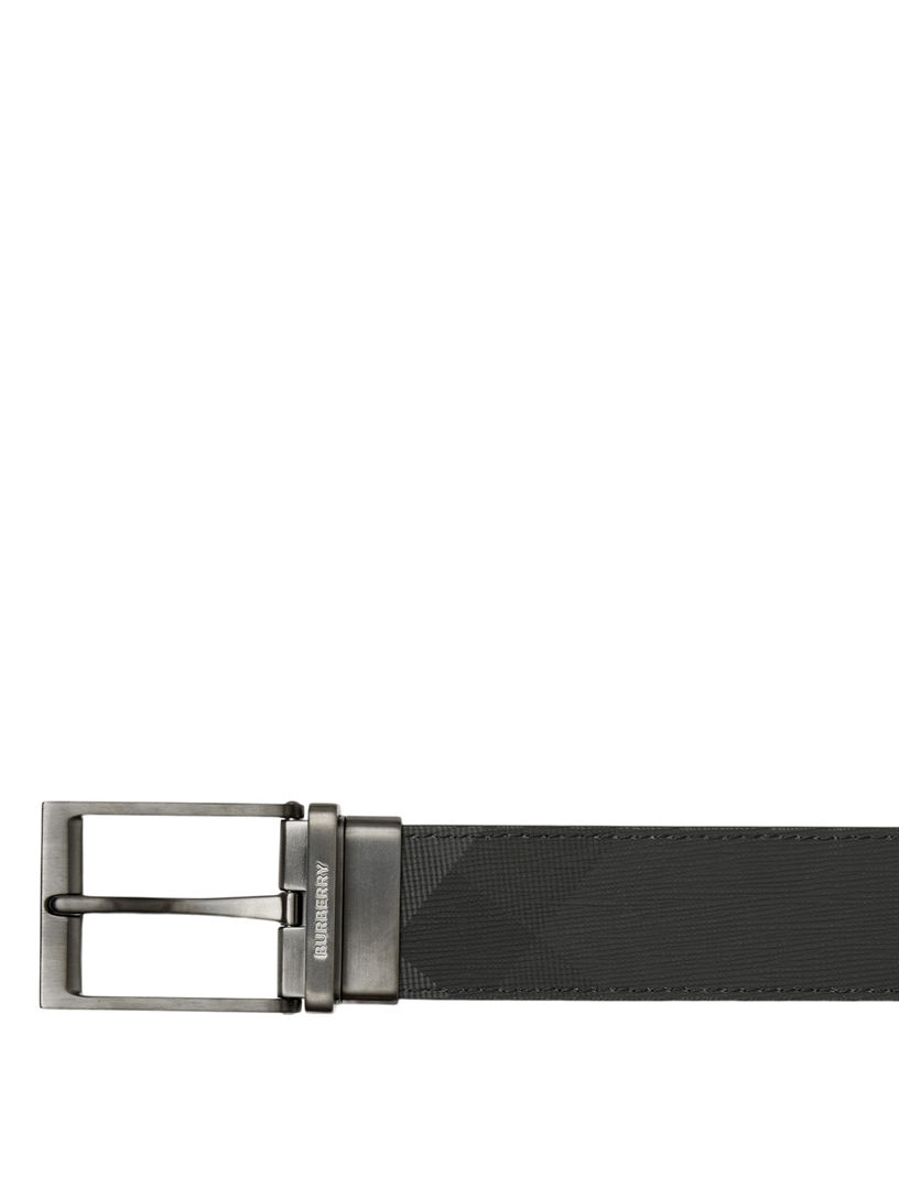 Burberry Authentic Reversible London Blue & Black Plaid Leather Belt 32-80