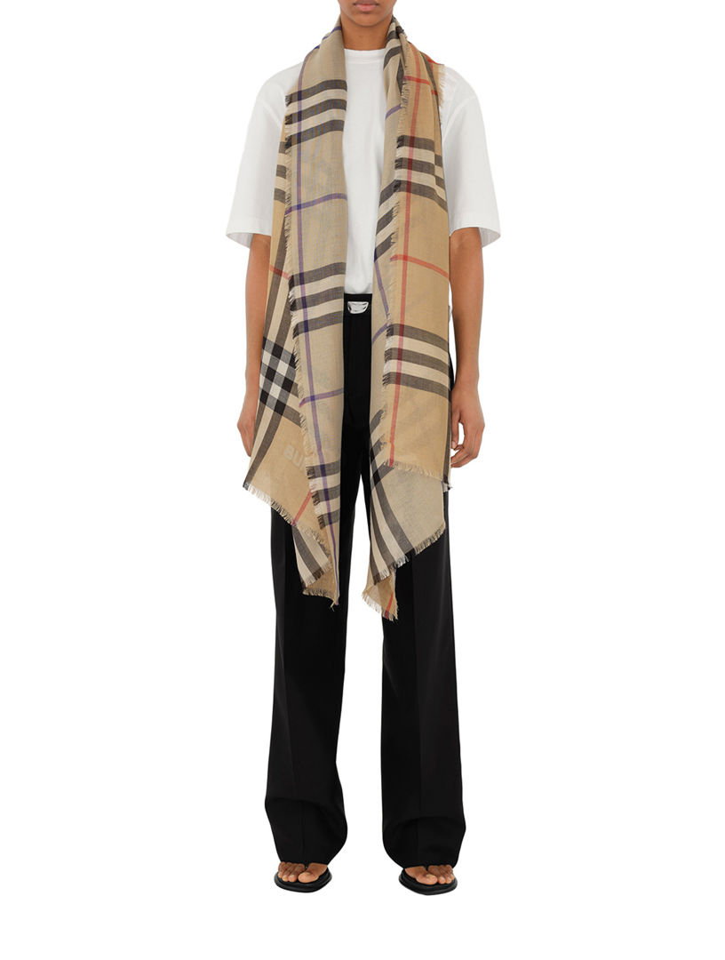 Reversible Check Wool Silk Scarf