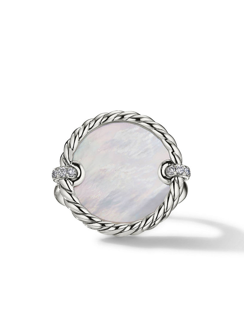 Dy Elements® Ring In Sterling Silver With Mother Of Pearl And Pavé Diamonds