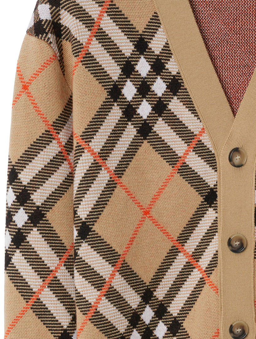 Check Wool Mohair Blend Cardigan