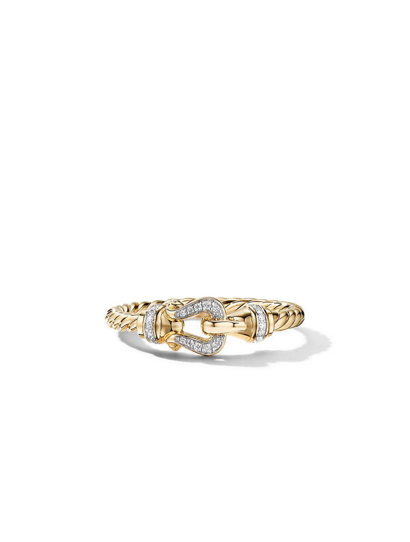 Petite Buckle Ring 18k Yellow Gold With Pavé Diamonds