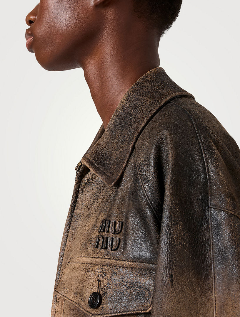 MIU MIU Waxed Suede Leather Jacket | Holt Renfrew