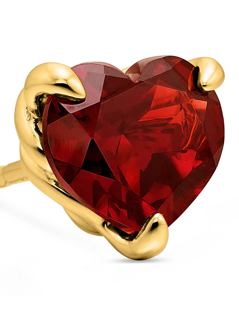 Chatelaine® Heart Stud Earrings In 18k Yellow Gold With Garnet, 8mm
