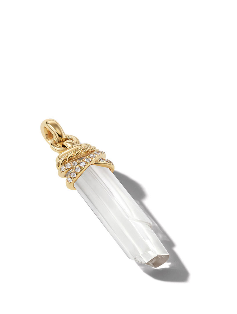 Wrapped Crystal Amulet In Crystal With 18k Yellow Gold And Diamonds, 46mm