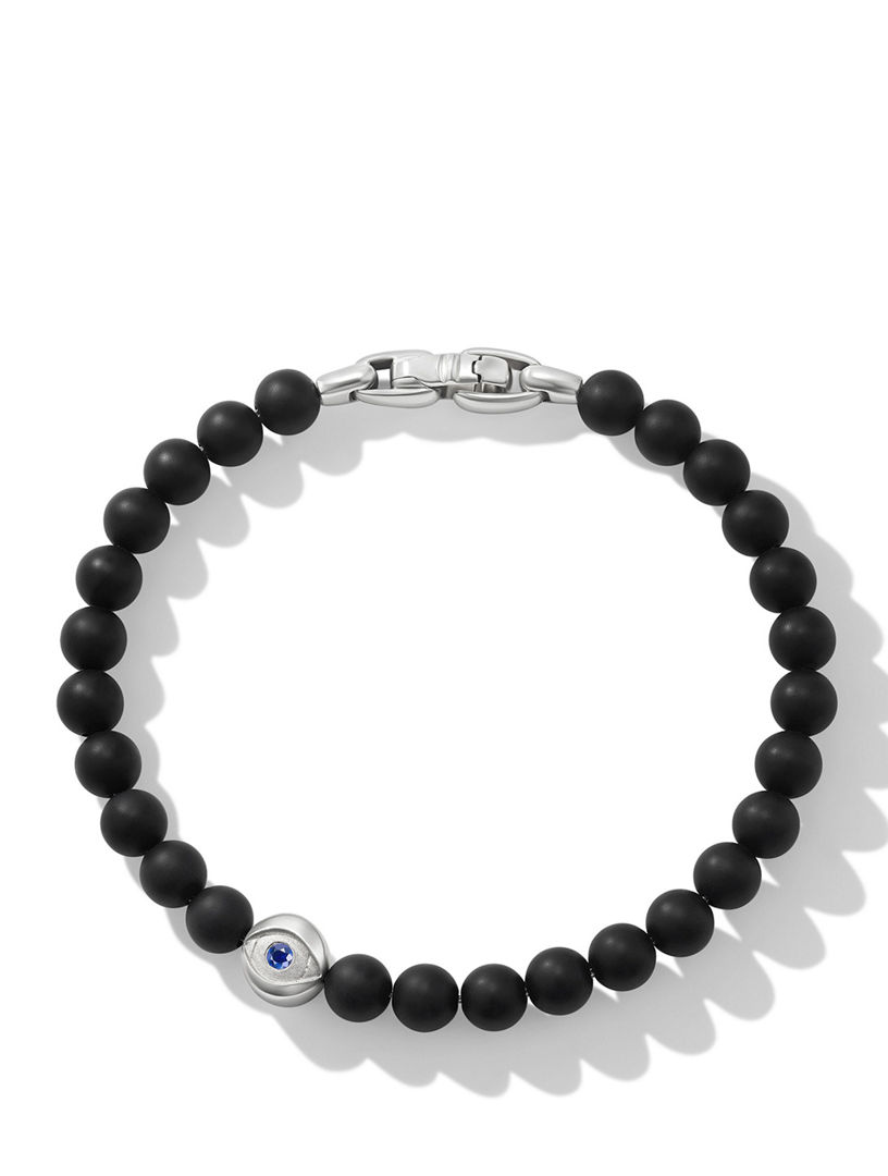 Spiritual Beads Evil Eye Bracelet Sterling Silver With Black Onyx And Sapphire