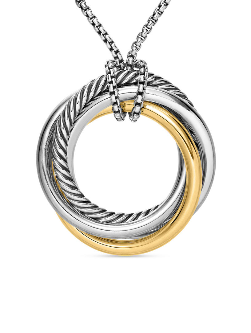 Crossover Pendant Necklace In Sterling Silver With 14k Yellow Gold