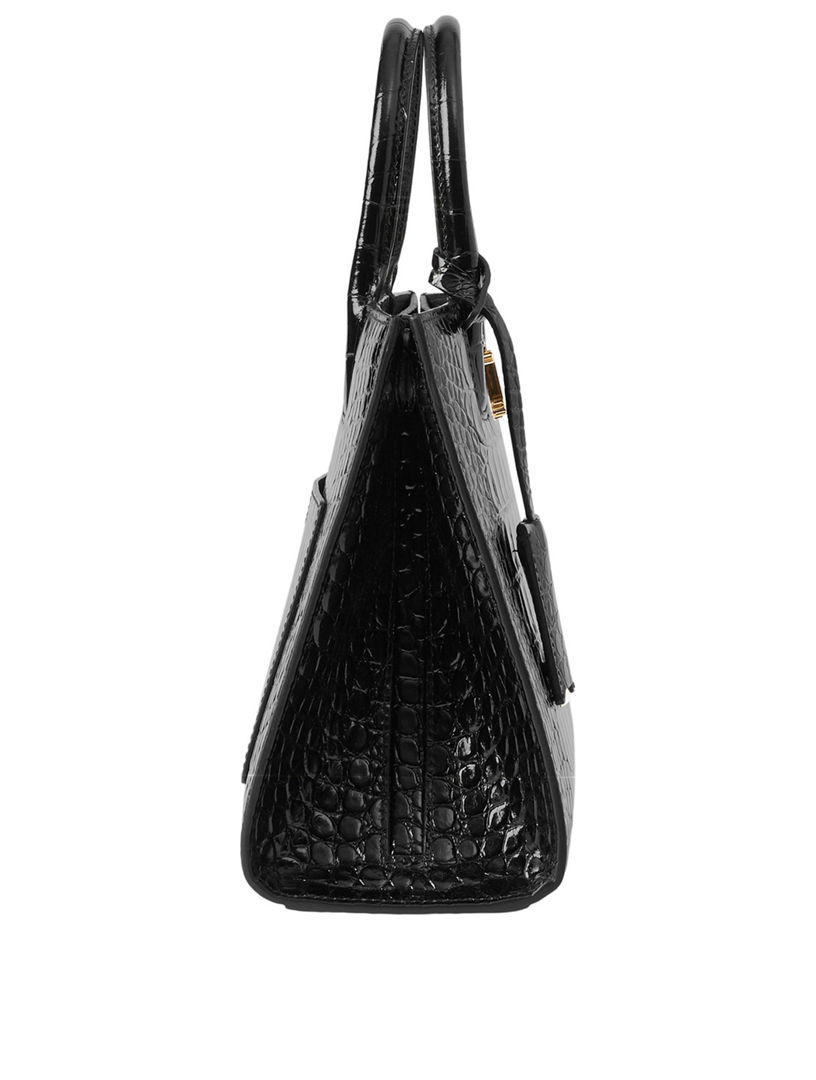 Burberry Frances Croc Embossed Leather Top Handle Bag