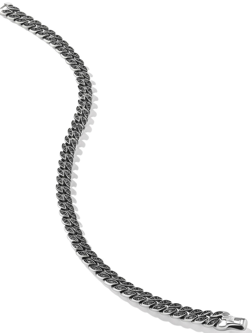 Curb Chain Bracelet Sterling Silver With Black Diamonds, 6mm