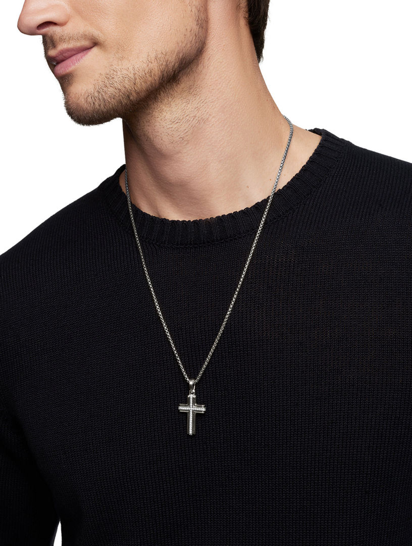 Cross Pendant In Sterling Silver With Diamonds, 34mm