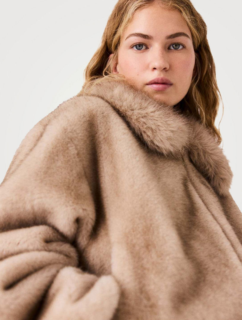 プレミアムバイビッキー★ラクーンファーベルテッド ダウンコート M モカ MAJE Faux Fur Jacket | Holt Renfrew