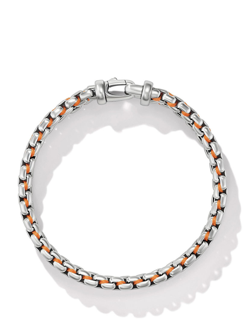Woven Box Chain Bracelet Sterling Silver With Orange Nylon