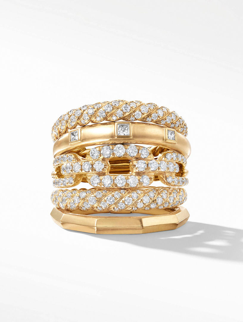 DAVID YURMAN Stax Five Row Ring In 18k Yellow Gold With Pavé