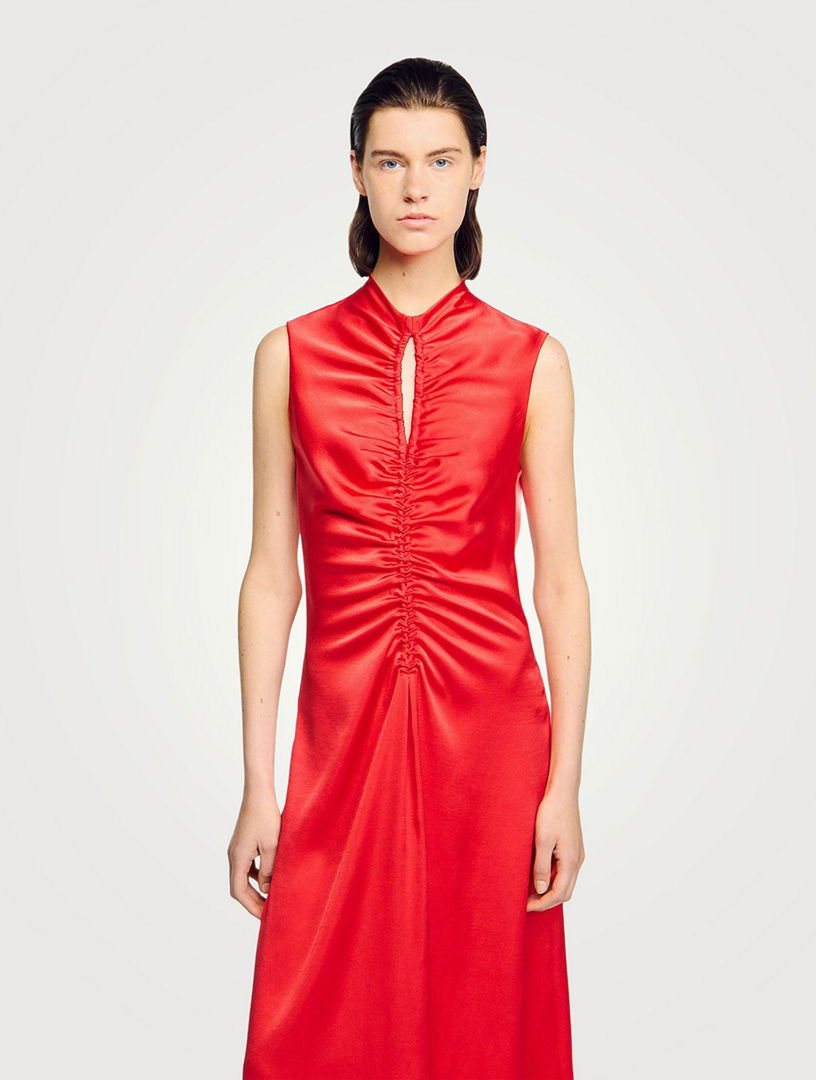 sandro draped satin effect dress Sandro Short Cutaway Satin Effect dress