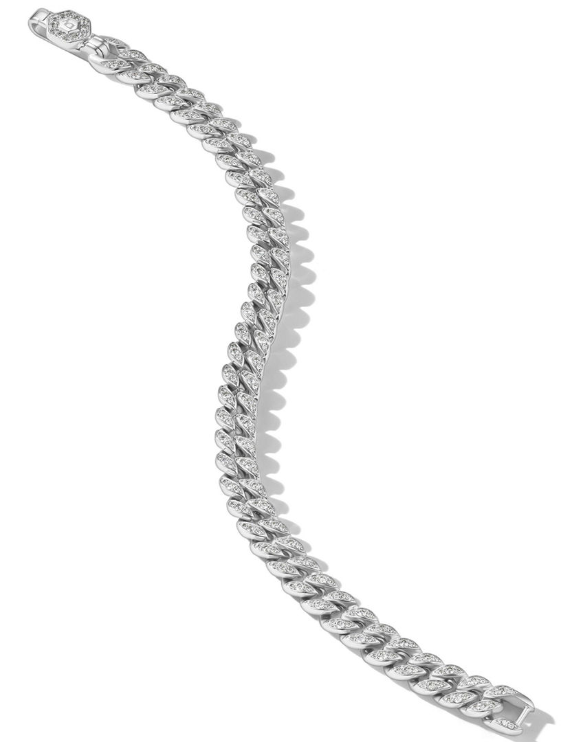 Curb Chain Bracelet In Sterling Silver With Pavé Diamonds