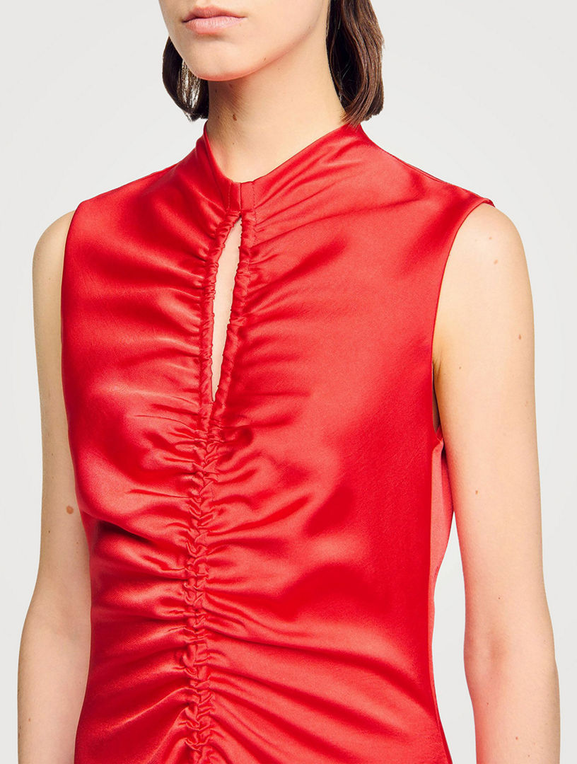 sandro draped satin effect dress Sandro Short Cutaway Satin Effect dress