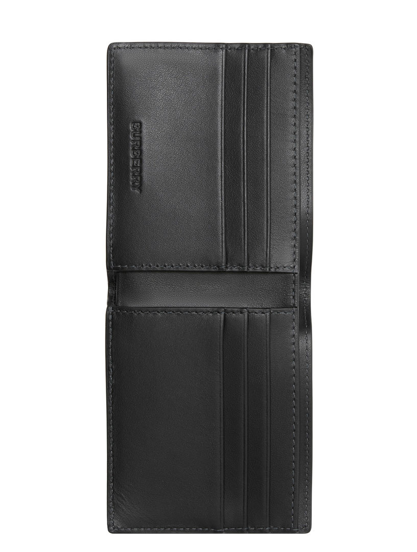 Check And Leather Slim Bifold Wallet