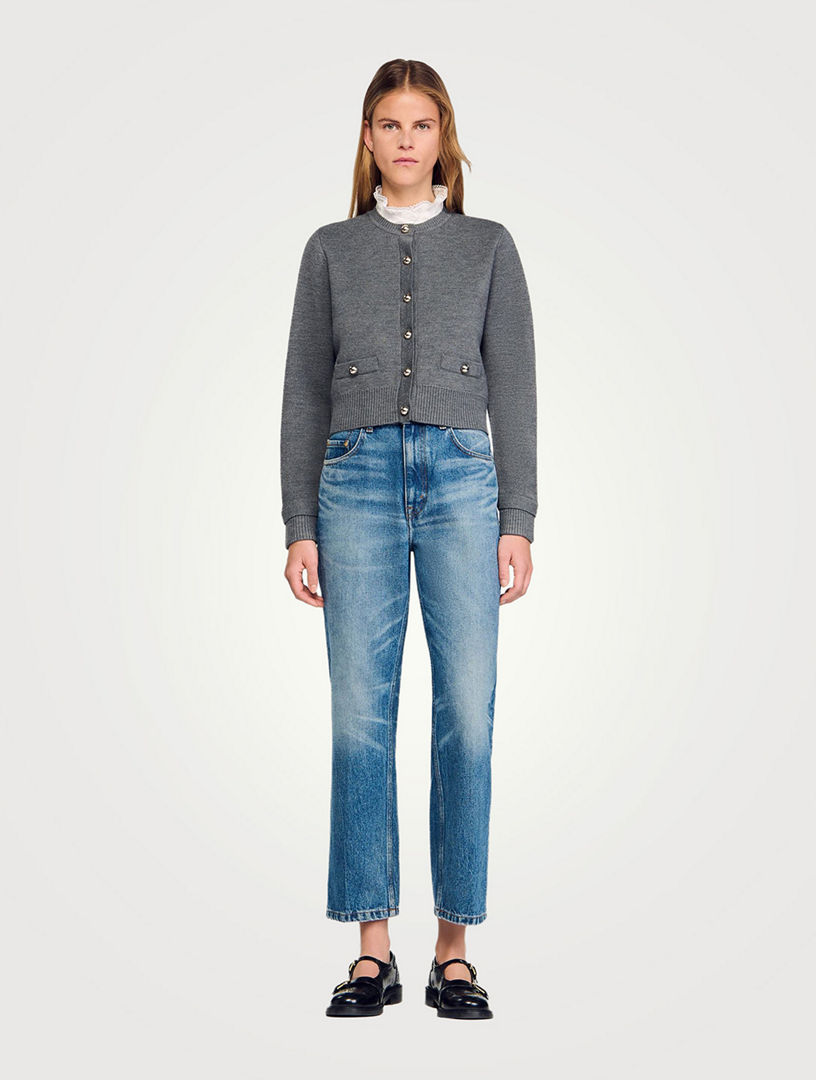 SANDRO Cardigan With Detachable Ruffle Collar | Holt Renfrew