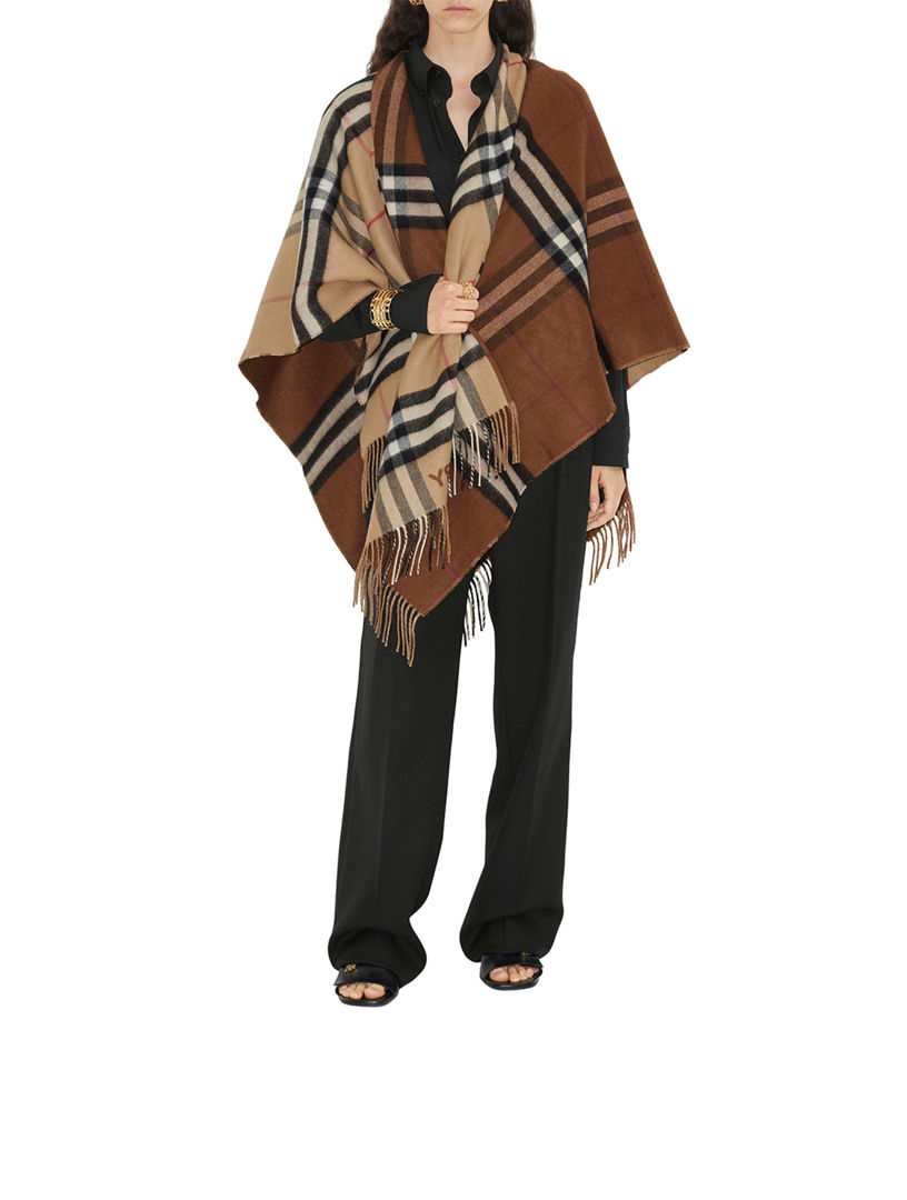 BURBERRY Contrast Check Wool Cashmere Cape | Holt Renfrew