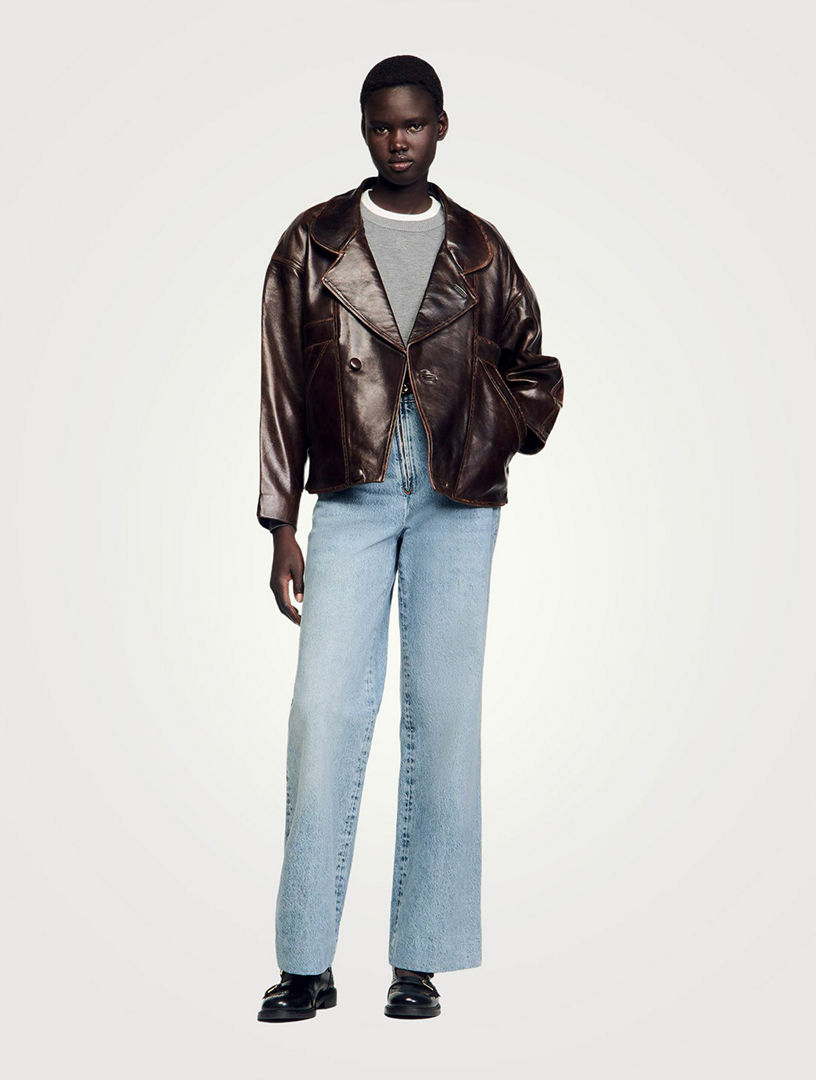 SANDRO Oversized Leather Jacket | Holt Renfrew