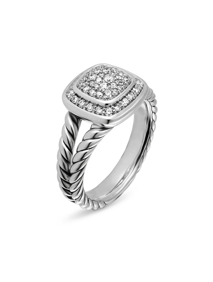 Petite Albion® Ring Sterling Silver With Pavé Diamonds, 7mm