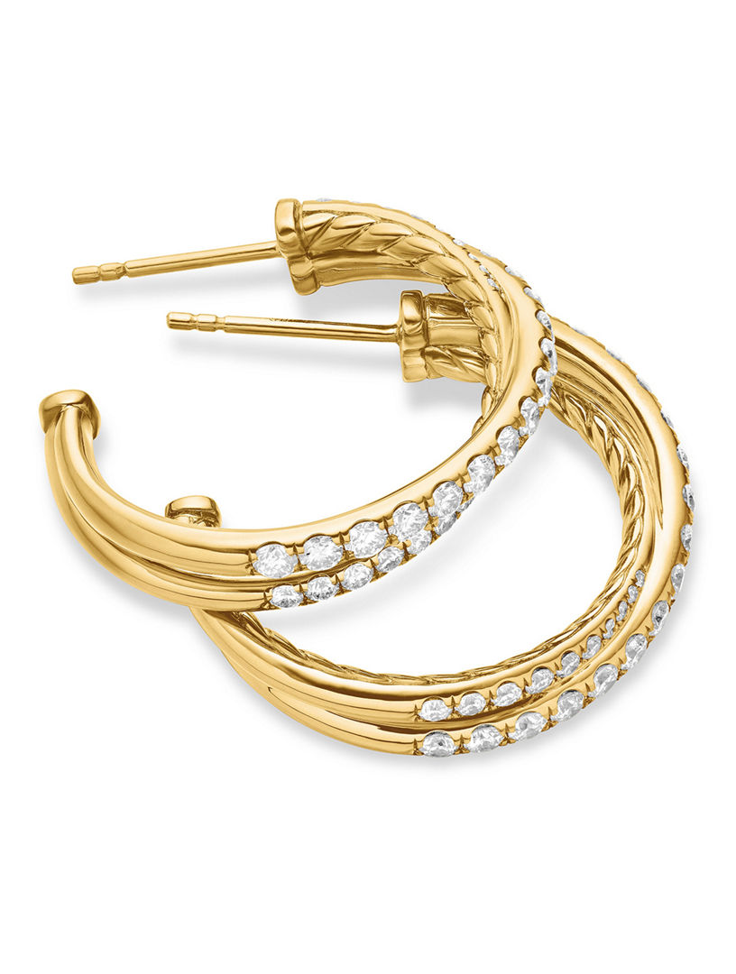 Pavé Crossover Hoop Earrings In 18k Yellow Gold With Diamonds, 24mm