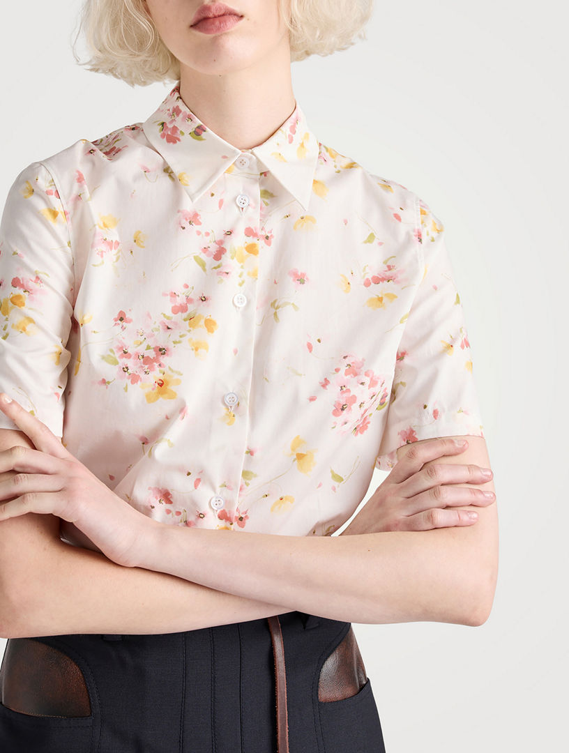 PRADA Short-sleeved Floral Print Poplin Shirt | Holt Renfrew