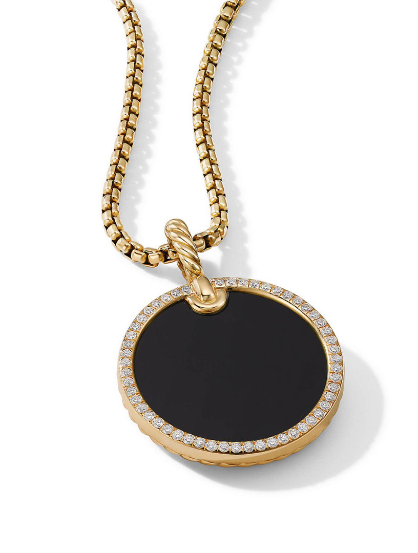 Dy Elements® Disc Pendant In 18k Yellow Gold With Black Onyx And Pavé  Diamond Rim