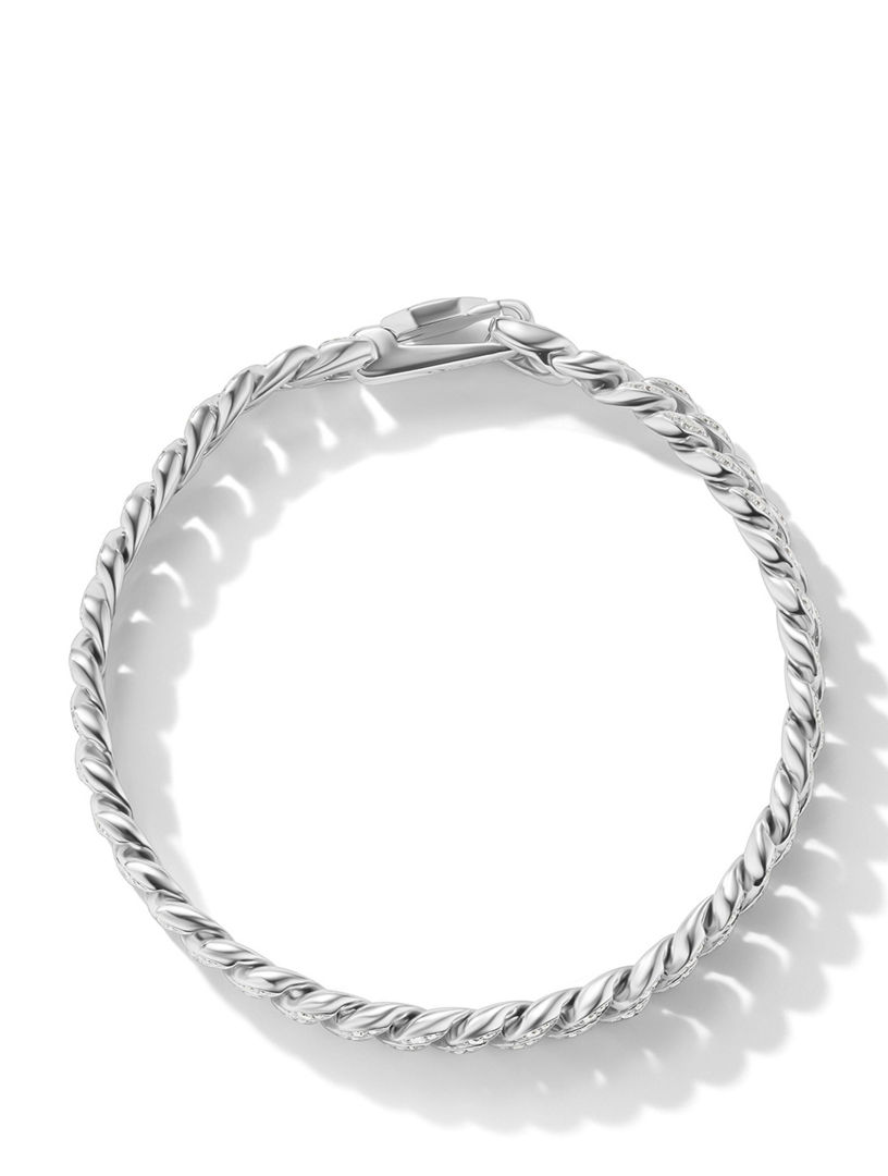 Curb Chain Bracelet Sterling Silver With Pavé Diamonds