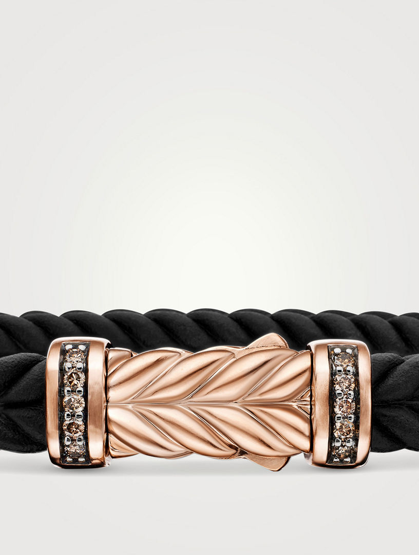 Chevron Bracelet In Black Rubber With 18k Rose Gold And Cognac Diamonds, 6mm