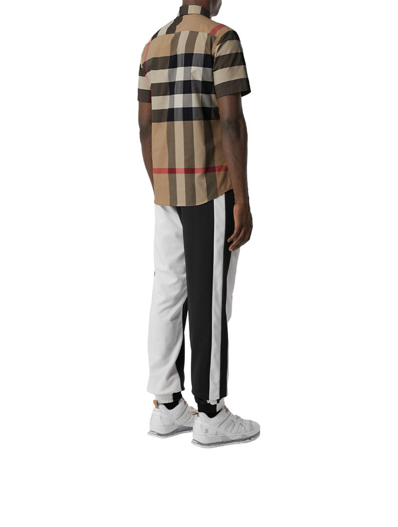 Burberry check detail on sale stretch cotton poplin shirt