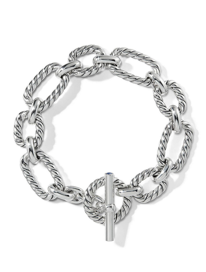 Cushion Link Chain Bracelet Sterling Silver With Blue Sapphires