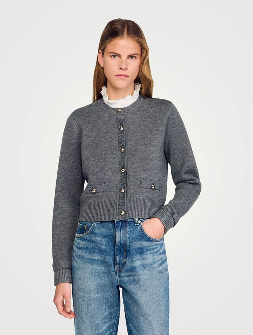 SANDRO Cardigan With Detachable Ruffle Collar | Holt Renfrew