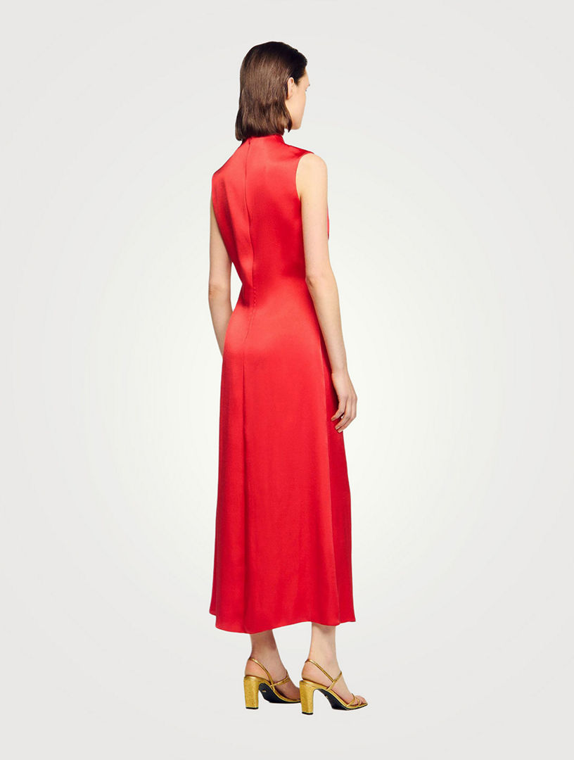 sandro draped satin effect dress Sandro Ruffled Satin-Effect Dress