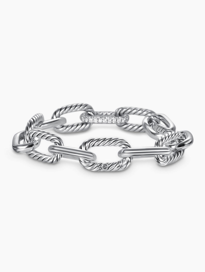 Dy Madison® Chain Bracelet In Sterling Silver With Diamonds, 11mm