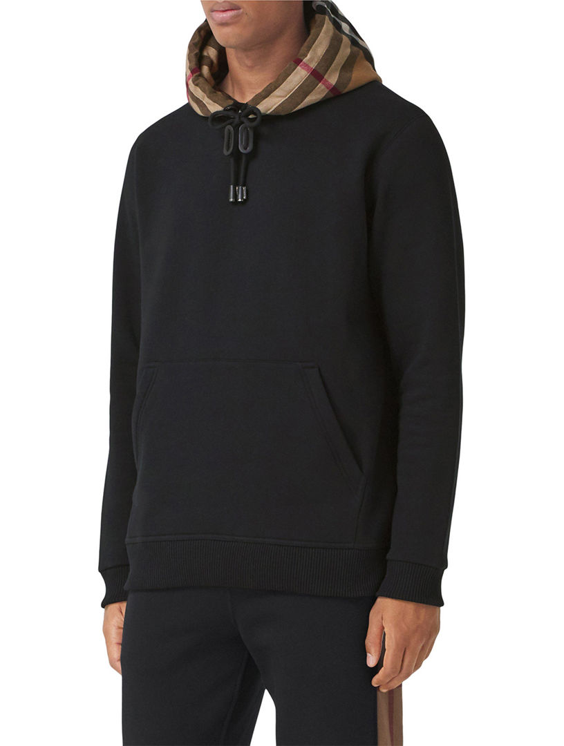 Check Hood Cotton Blend Hoodie in Black/birch brown - Men