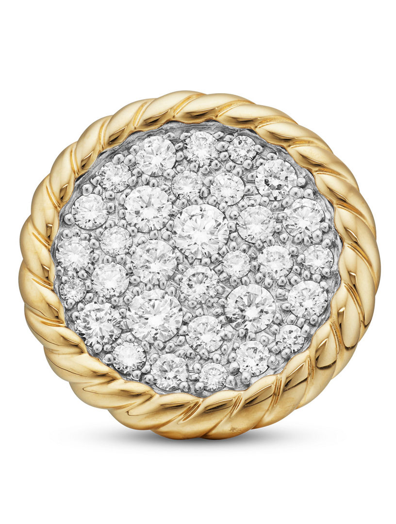 Dy Elements® Button Stud Earrings In 18k Yellow Gold With Diamonds, 13.6mm