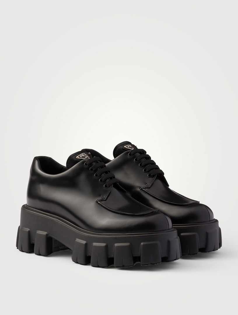 PRADA Monolith Brushed Leather Lace-up Shoes | Holt Renfrew