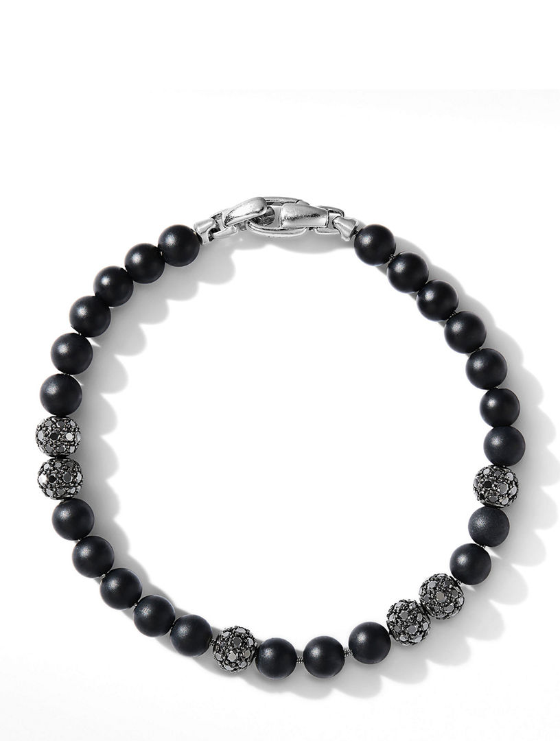 Spiritual Beads Bracelet Sterling Silver With Black Onyx And Pavé Diamonds