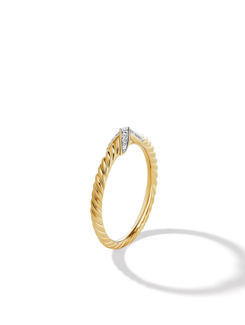 Petite X Ring In 18k Yellow Gold With Pavé Diamonds