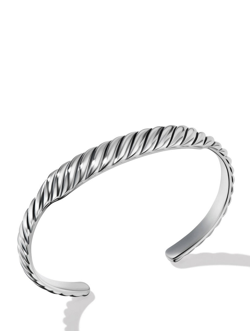 Sculpted Cable Contour Cuff Bracelet In Sterling Silver