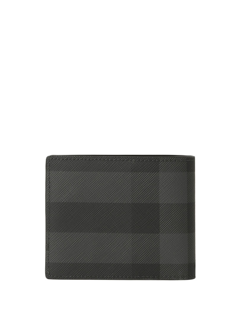 Check And Leather Slim Bifold Wallet