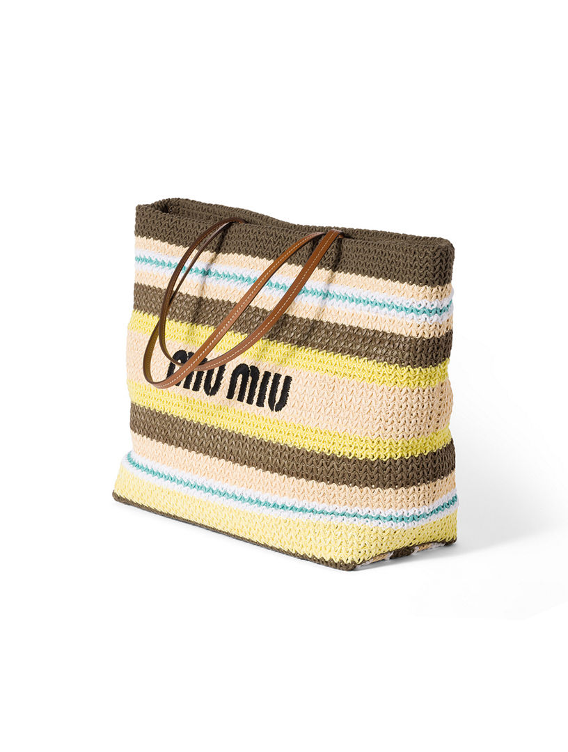 【Miu Miu】 Raffia-Effect Woven Tote Bag Cocoa Brown ★人気 Cocoa Brown/celeste/natural Raffia-effect Woven Tote Bag