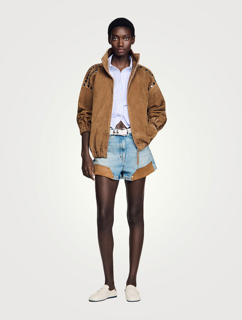SANDRO Studded Suede Jacket | Holt Renfrew