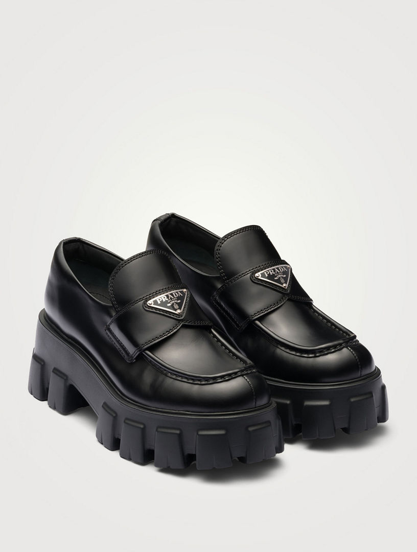 PRADA Brushed Leather Monolith Loafers | Holt Renfrew