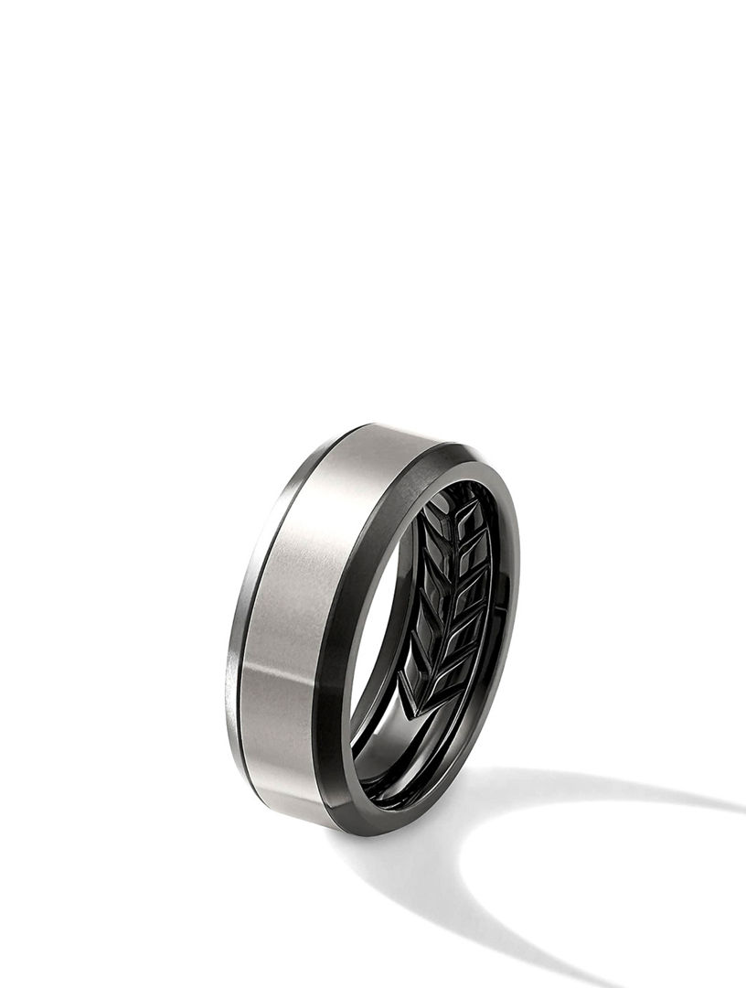 DAVID YURMAN Beveled Band Ring In Black Titanium With Grey