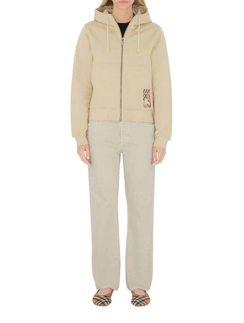 BURBERRY Check Label Cotton Zip Hoodie | Holt Renfrew
