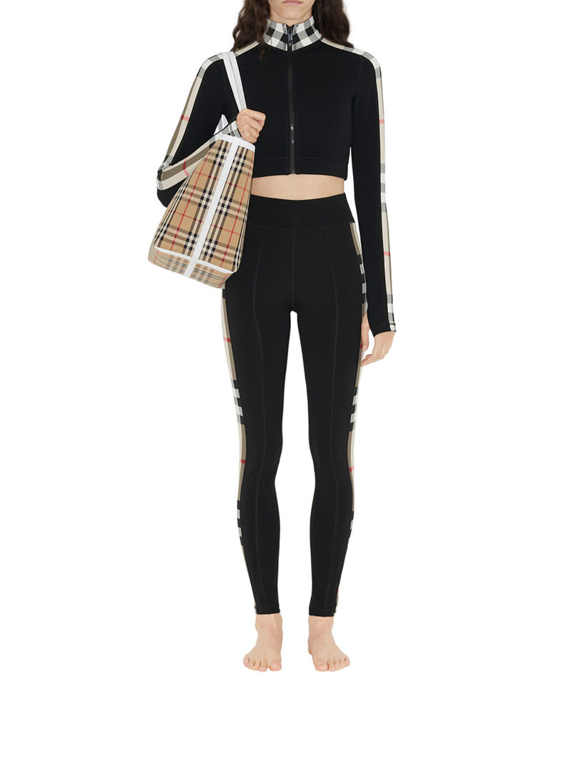 BURBERRY Check Trim Stretch Jersey Leggings